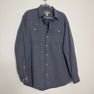 Duluth Trading Co Navy Pinstripe Button Down‎ Cotton Flannel Shirt
